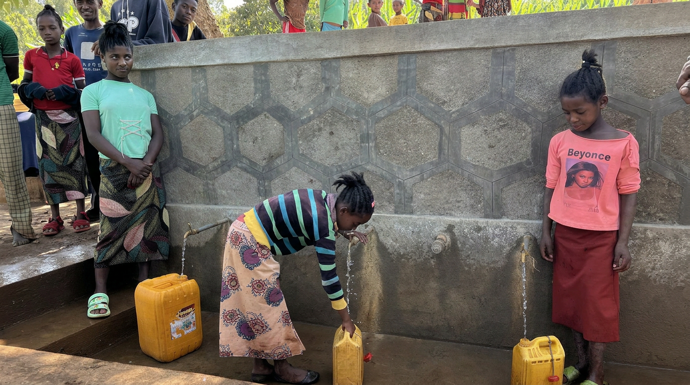 Boreda: Wasserprojekt, Familien können sich hier Trinkwasser holen